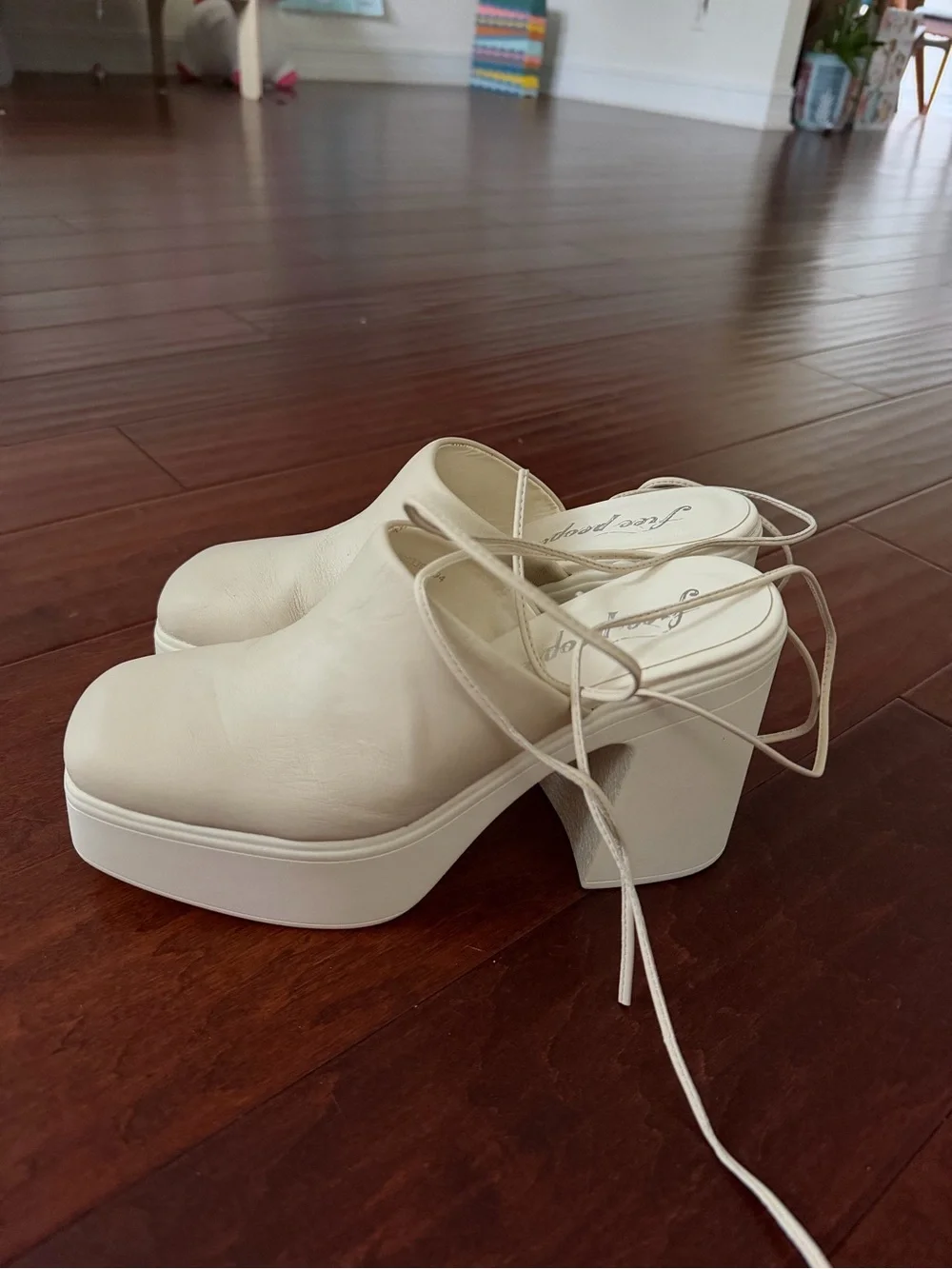 Free People Platform Mule Heels in Cream — Lace-Up Women's Shoes